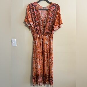 Tempo Paris Orange Floral Maxi Dress
